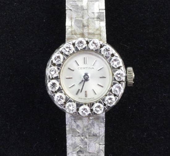 A ladys 18ct white gold and diamond set Certina manual wind wrist watch,